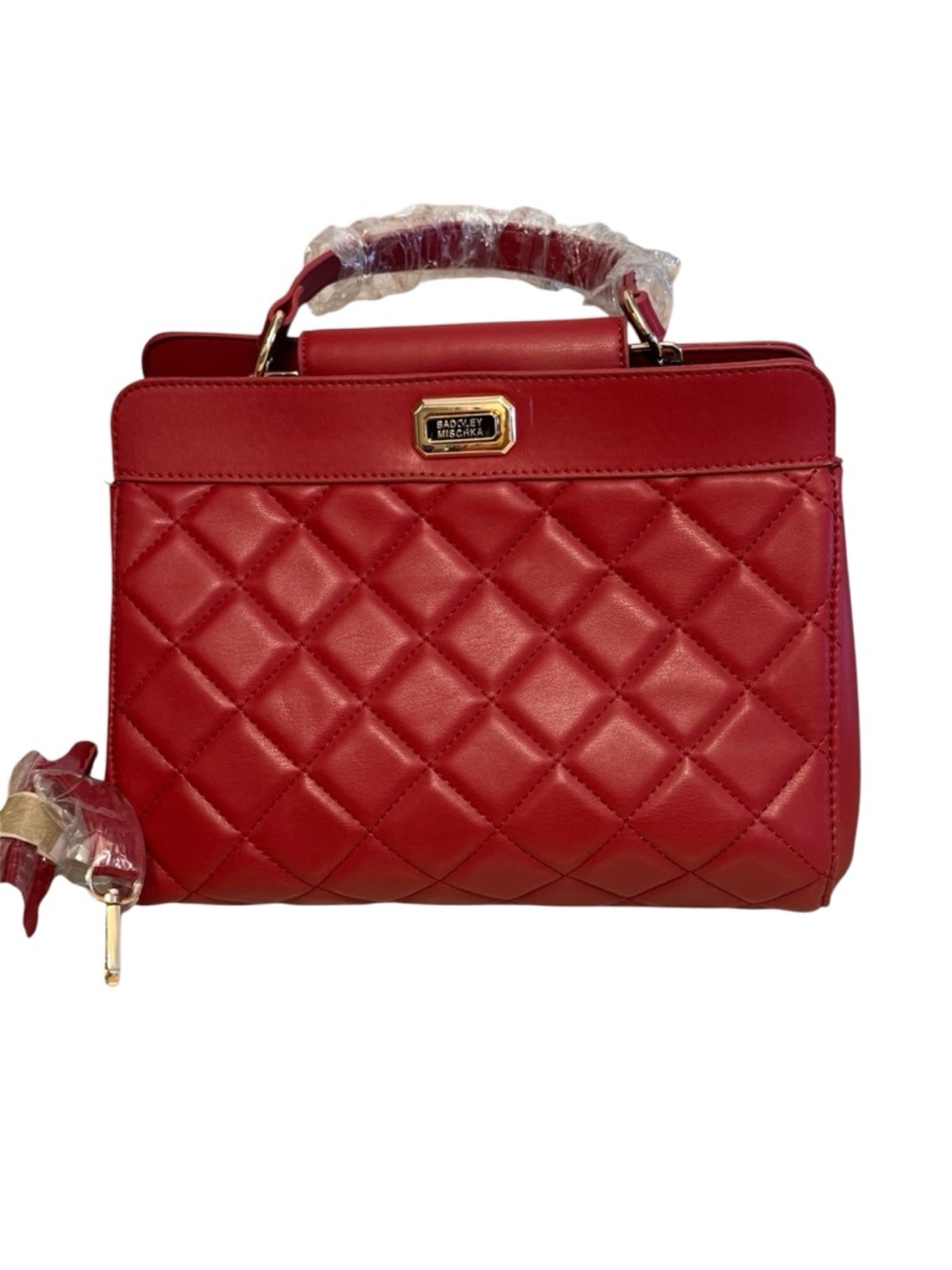 NWT Badgley Mischka Red Quilted Top-Handle Satchel Bag /Crossbody Retail $179